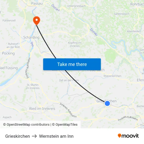 Grieskirchen to Wernstein am Inn map