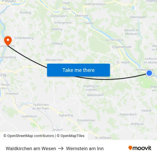 Waldkirchen am Wesen to Wernstein am Inn map