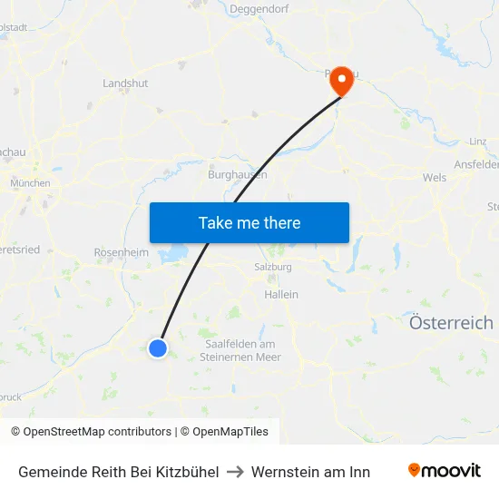 Gemeinde Reith Bei Kitzbühel to Wernstein am Inn map