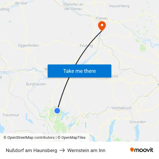 Nußdorf am Haunsberg to Wernstein am Inn map