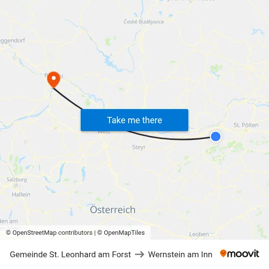 Gemeinde St. Leonhard am Forst to Wernstein am Inn map