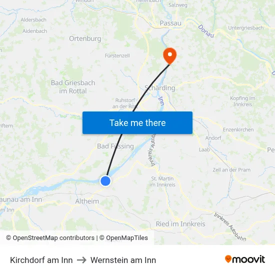 Kirchdorf am Inn to Wernstein am Inn map