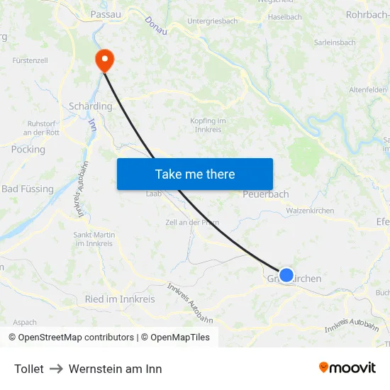 Tollet to Wernstein am Inn map
