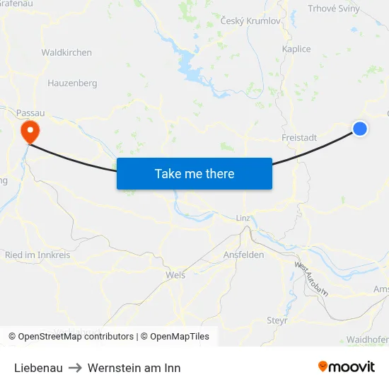 Liebenau to Wernstein am Inn map