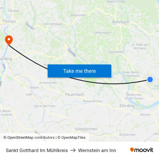 Sankt Gotthard Im Mühlkreis to Wernstein am Inn map