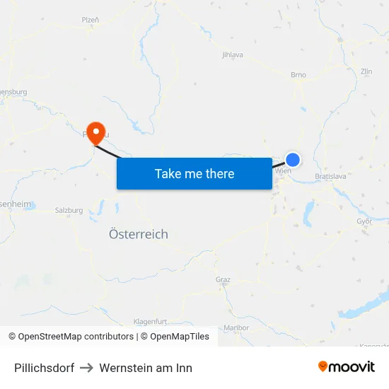 Pillichsdorf to Wernstein am Inn map
