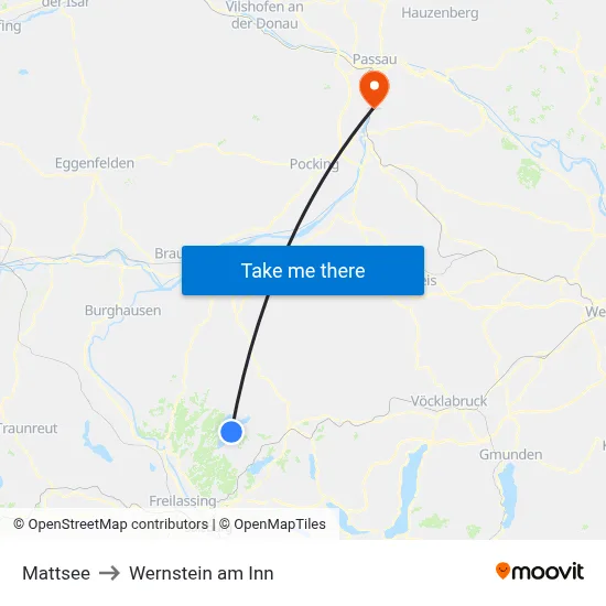 Mattsee to Wernstein am Inn map