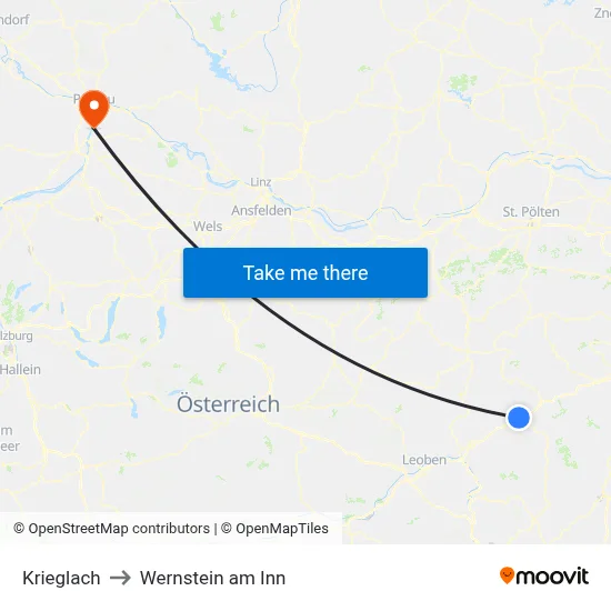 Krieglach to Wernstein am Inn map