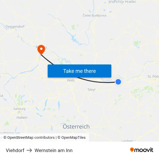 Viehdorf to Wernstein am Inn map