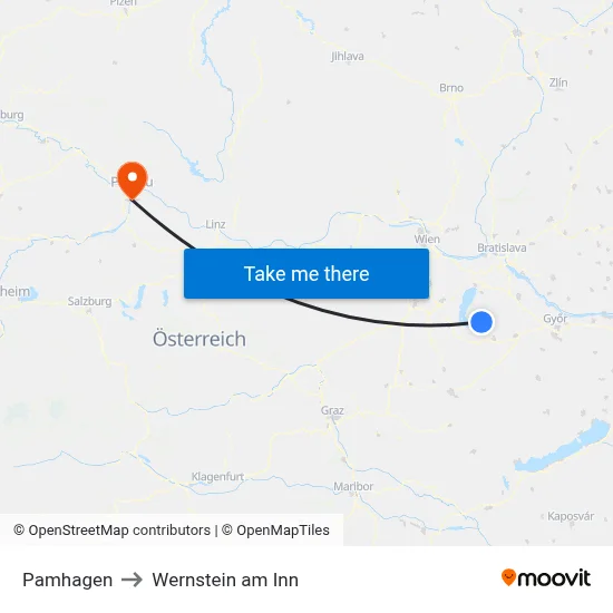 Pamhagen to Wernstein am Inn map
