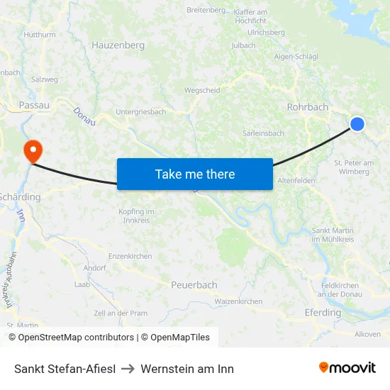 Sankt Stefan-Afiesl to Wernstein am Inn map