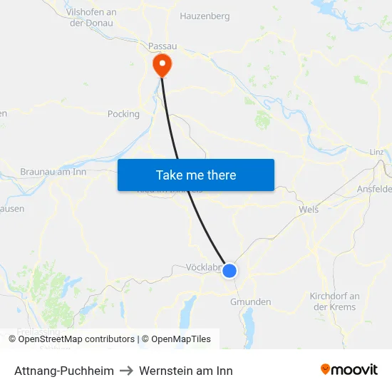 Attnang-Puchheim to Wernstein am Inn map