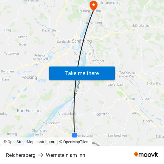 Reichersberg to Wernstein am Inn map