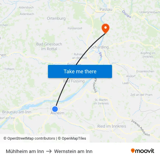 Mühlheim am Inn to Wernstein am Inn map