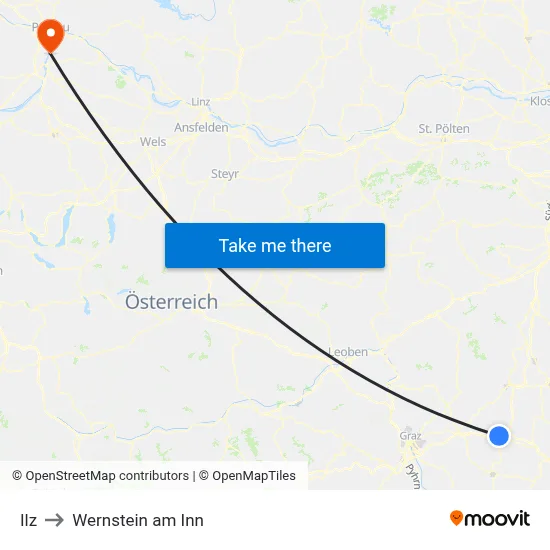Ilz to Wernstein am Inn map