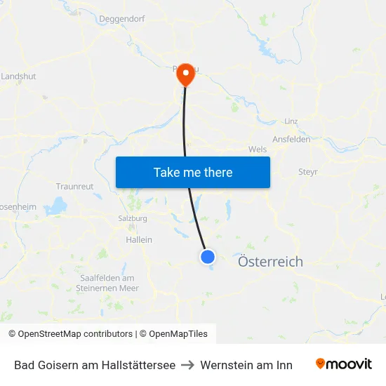 Bad Goisern am Hallstättersee to Wernstein am Inn map