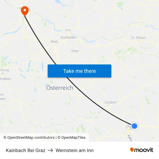 Kainbach Bei Graz to Wernstein am Inn map