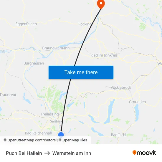 Puch Bei Hallein to Wernstein am Inn map