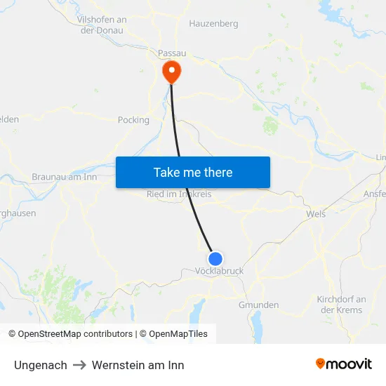 Ungenach to Wernstein am Inn map
