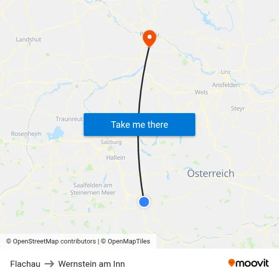 Flachau to Wernstein am Inn map