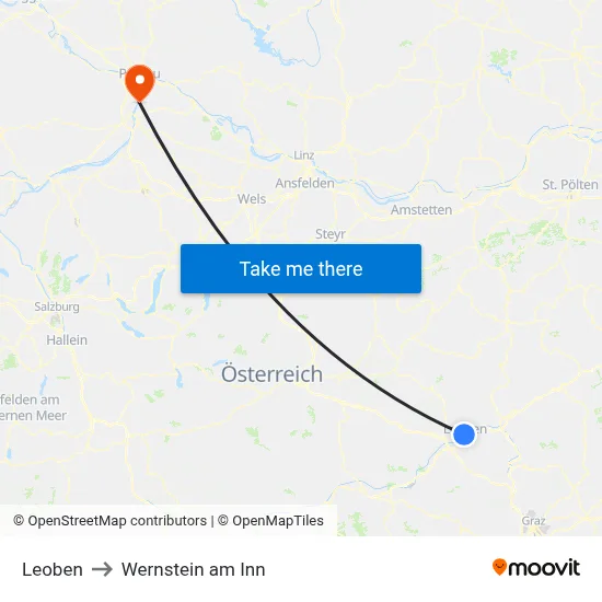 Leoben to Wernstein am Inn map