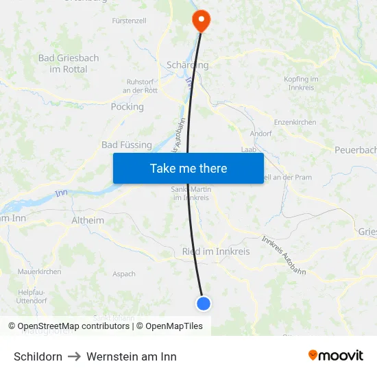 Schildorn to Wernstein am Inn map
