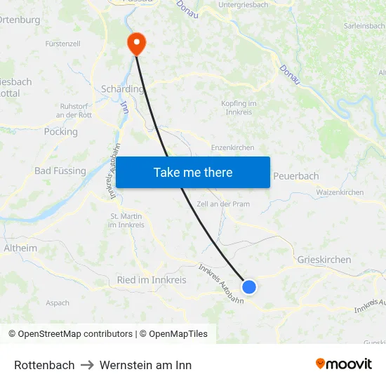 Rottenbach to Wernstein am Inn map