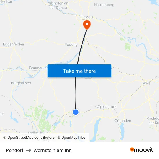 Pöndorf to Wernstein am Inn map
