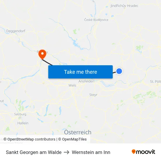 Sankt Georgen am Walde to Wernstein am Inn map