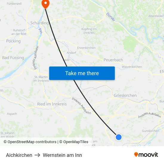 Aichkirchen to Wernstein am Inn map