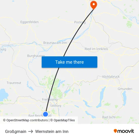 Großgmain to Wernstein am Inn map