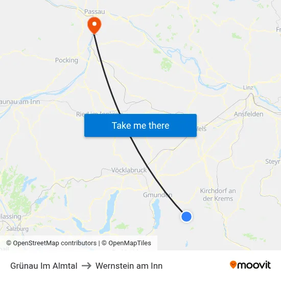 Grünau Im Almtal to Wernstein am Inn map