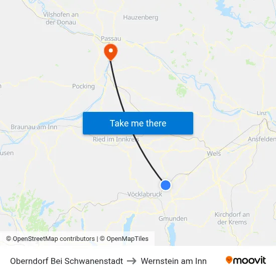Oberndorf Bei Schwanenstadt to Wernstein am Inn map