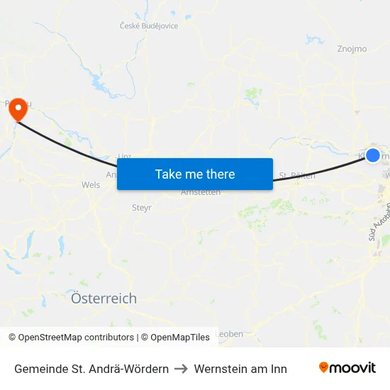 Gemeinde St. Andrä-Wördern to Wernstein am Inn map