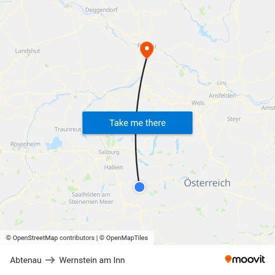 Abtenau to Wernstein am Inn map