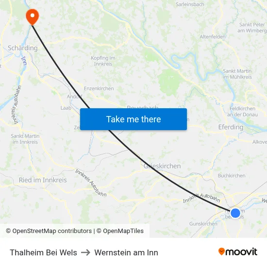 Thalheim Bei Wels to Wernstein am Inn map