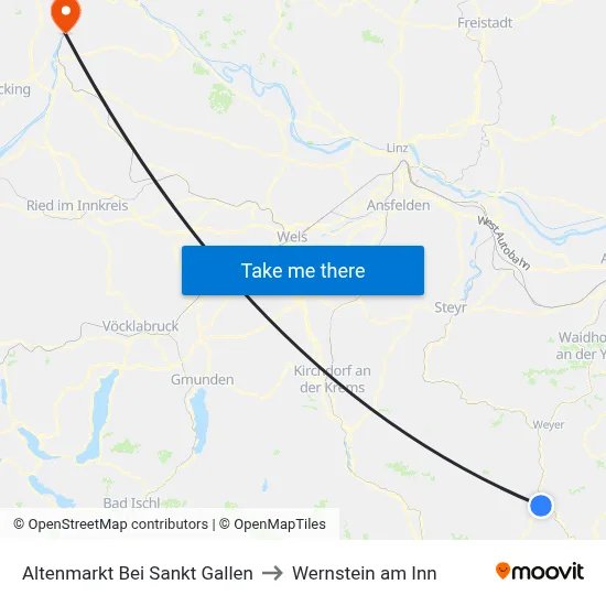 Altenmarkt Bei Sankt Gallen to Wernstein am Inn map