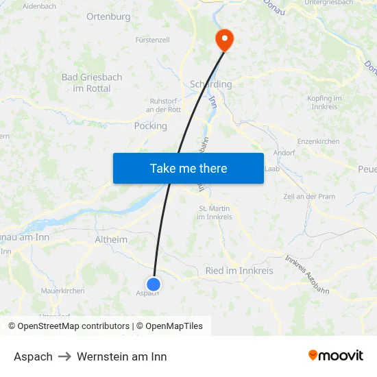 Aspach to Wernstein am Inn map