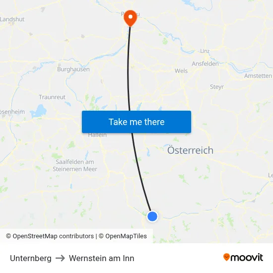 Unternberg to Wernstein am Inn map