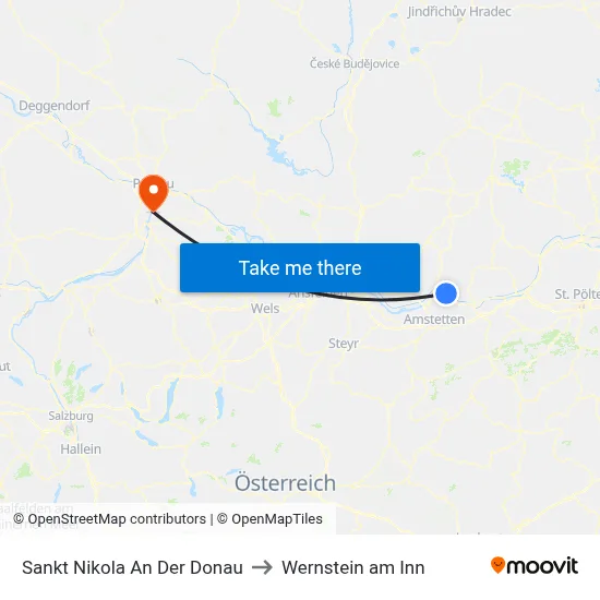 Sankt Nikola An Der Donau to Wernstein am Inn map