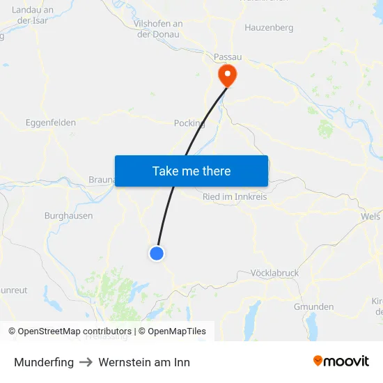 Munderfing to Wernstein am Inn map