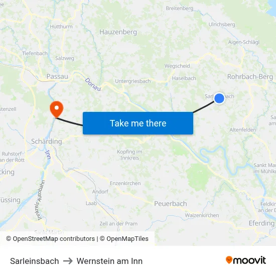 Sarleinsbach to Wernstein am Inn map