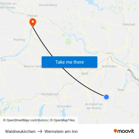Waldneukirchen to Wernstein am Inn map