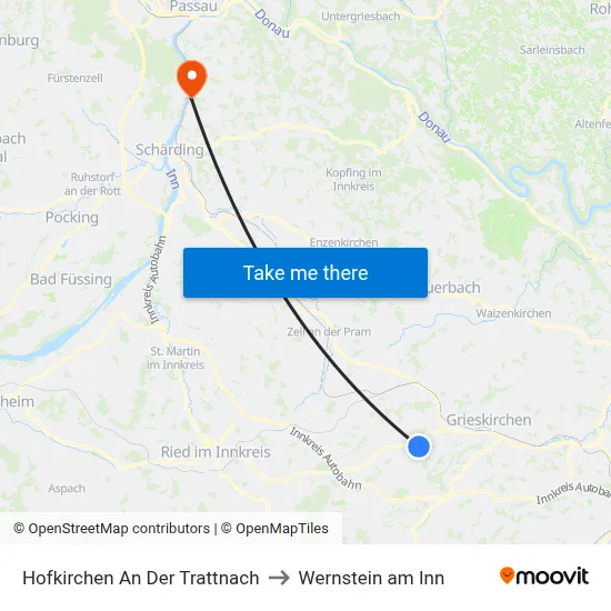 Hofkirchen An Der Trattnach to Wernstein am Inn map