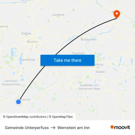 Gemeinde Unterperfuss to Wernstein am Inn map