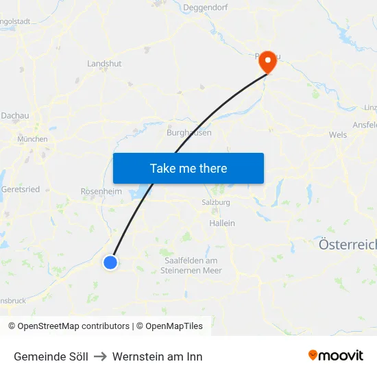 Gemeinde Söll to Wernstein am Inn map