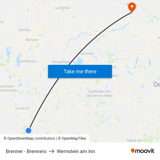 Brenner - Brennero to Wernstein am Inn map