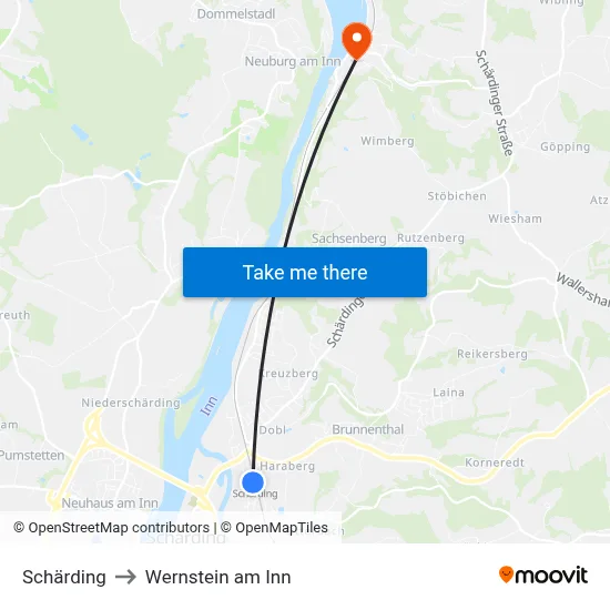 Schärding to Wernstein am Inn map