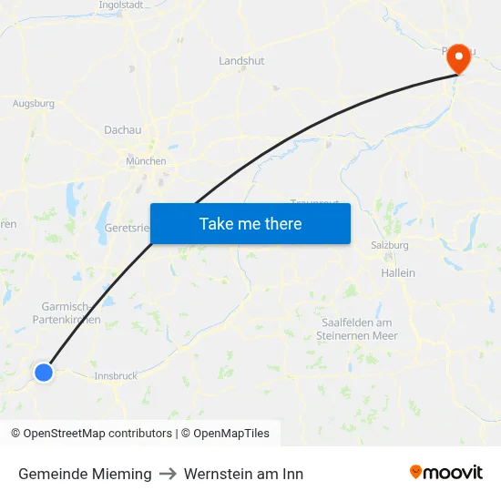 Gemeinde Mieming to Wernstein am Inn map