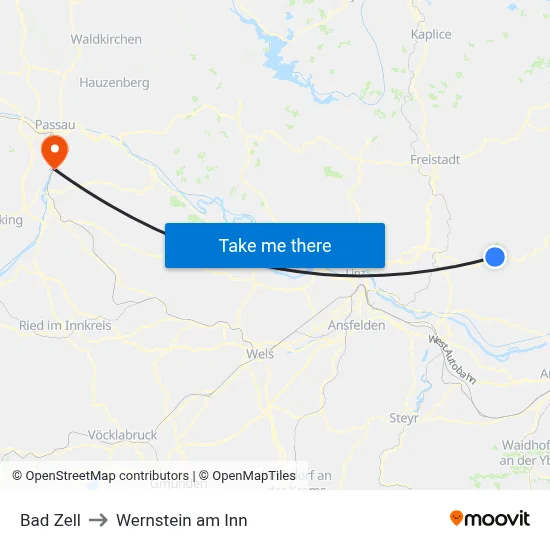 Bad Zell to Wernstein am Inn map